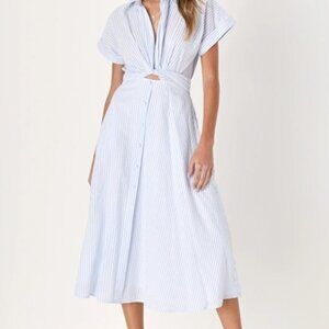 NWT Lulus Adorable Impression White and Blue Midi Dress With Pockets - Small